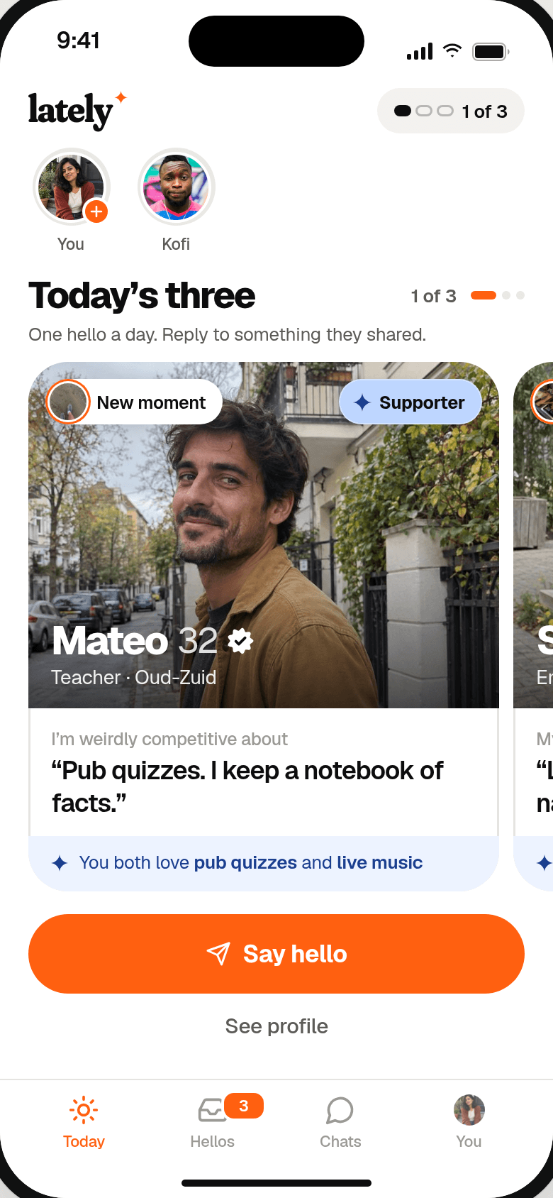 Today’s three in Lately: one person at a time, with a photo, an answer and what you have in common